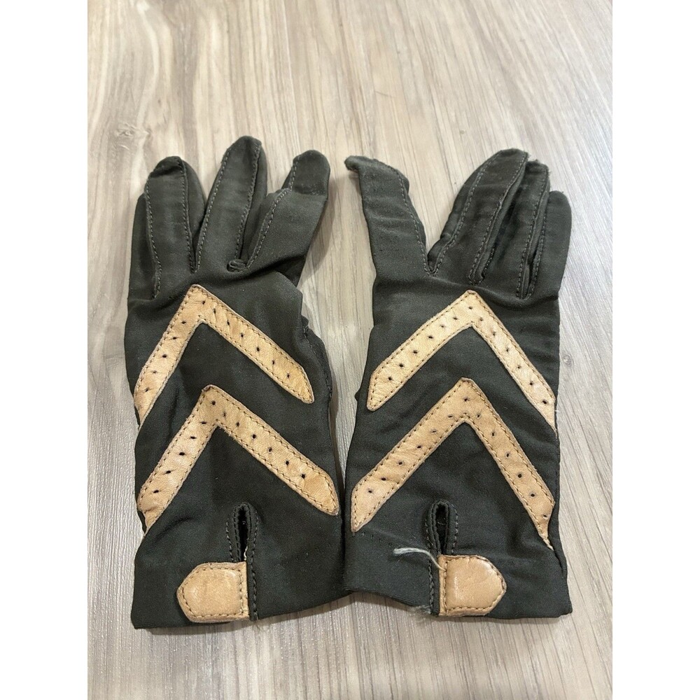 Vtg. Isotoner Hands Beautiful By Aris Driving Gloves Black Tan Women’s One Size